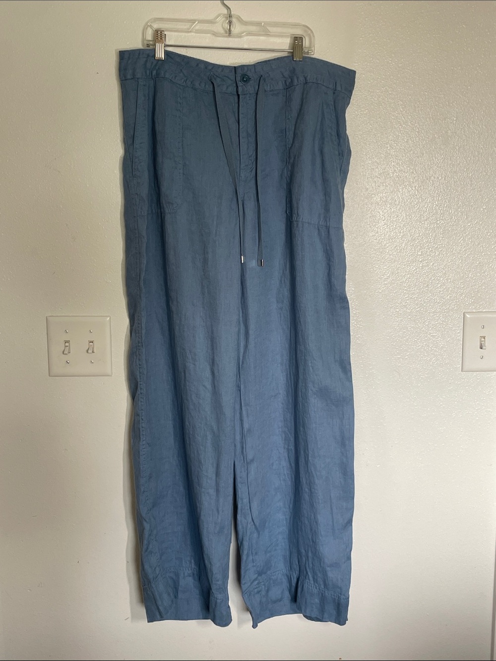 Ralph Lauren Light Blue Linen-Blend Wide Leg Drawstring Trousers